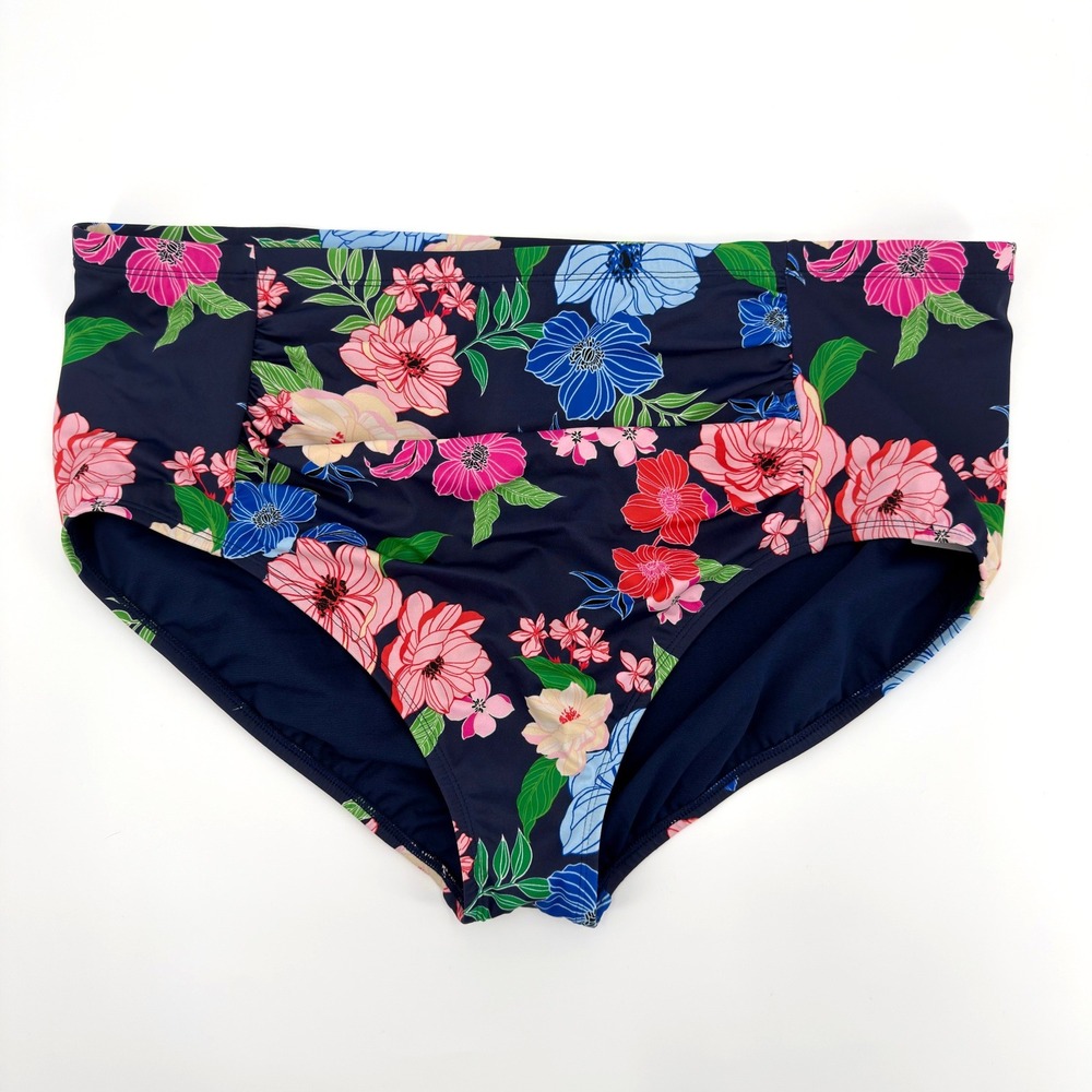 Liz Claiborne Womens 24W Prescott Floral High Rise Tummy Control Swim Bottom NWT